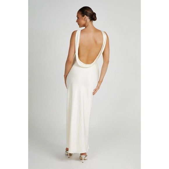 Meshki Gemina Satin Maxi Dress 3XL Ivory Sleeveless Cowl Back Split Gown NWT - Picture 1 of 16